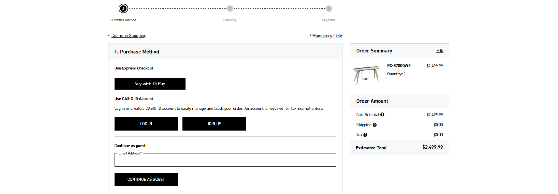 Checkout w sklepie internetowym Casio